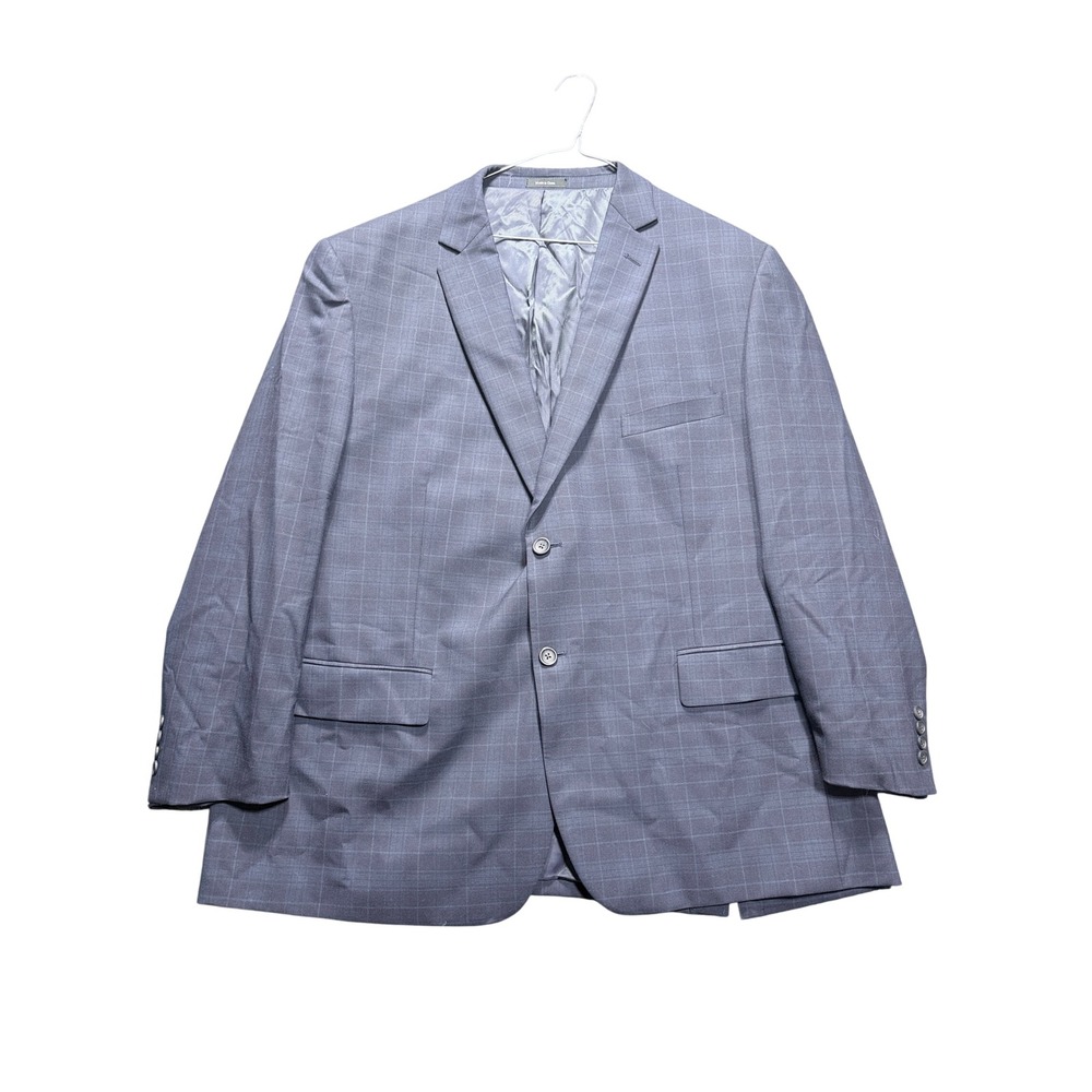 Pronto Uomo Suit Jacket Men 52 Regular Navy Plaid 100% Wool 2-Button Blazer